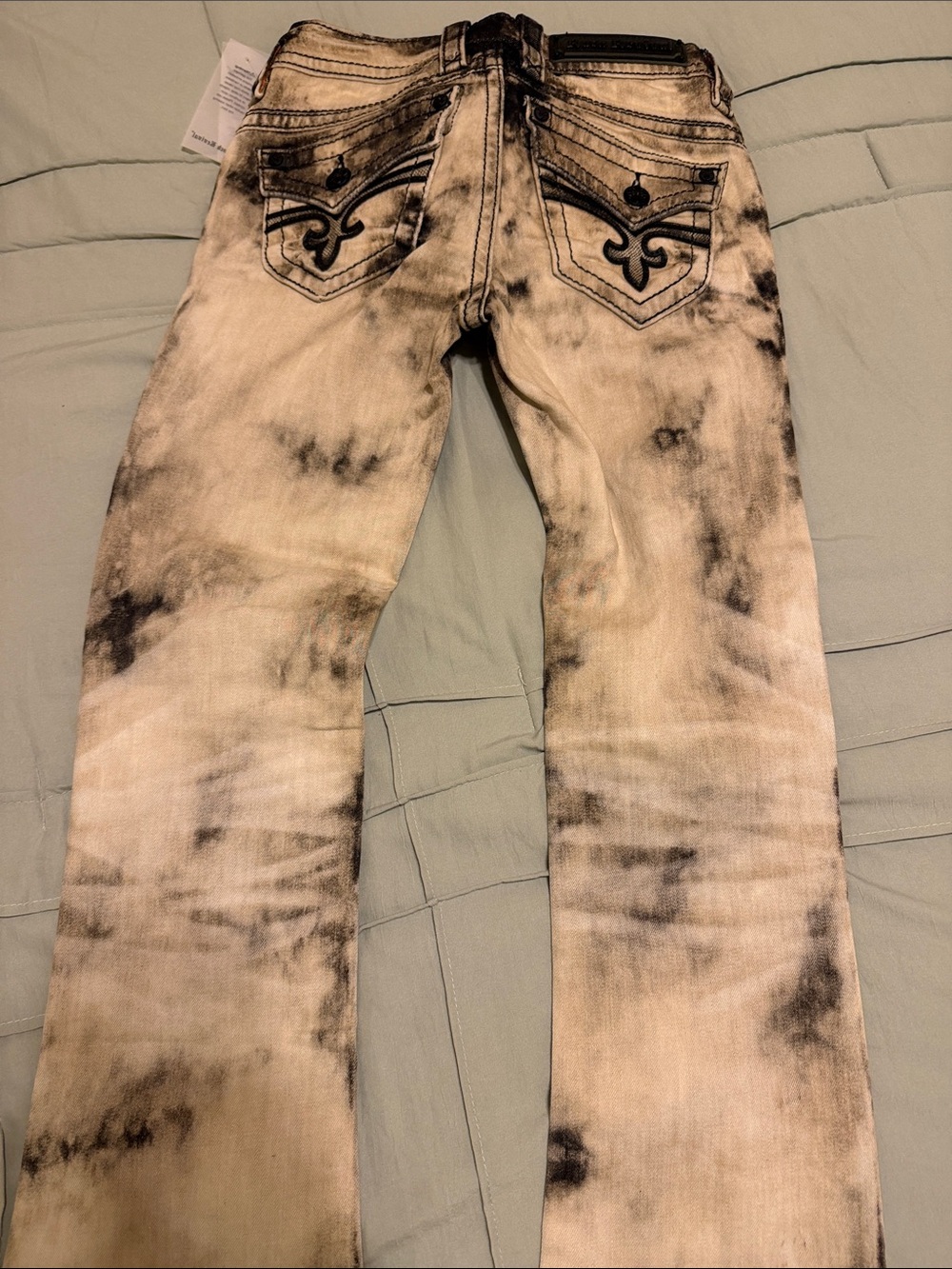 Rock Revival Black & Cream Acid-Wash Flare Jeans - Picture 2 of 4